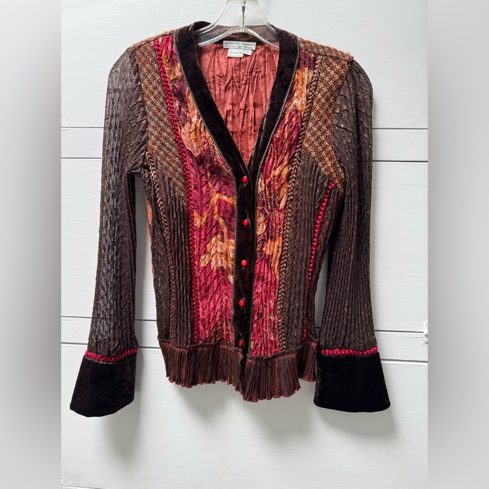 Roberto Malaki multi color and texture long sleeve top.